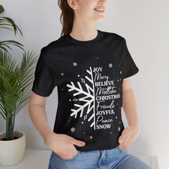 Sandjest Christmas Tshirt Joy Merry Believe Mistletoe Shirt for Women Girls Merry Christmas Xmas Gift