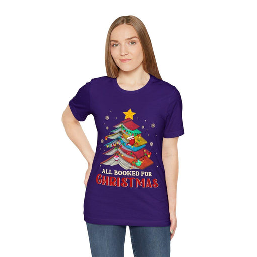 Sandjest Book Lover All Booked for Christmas Tshirt Gift for Book Lovers Bookworm Women