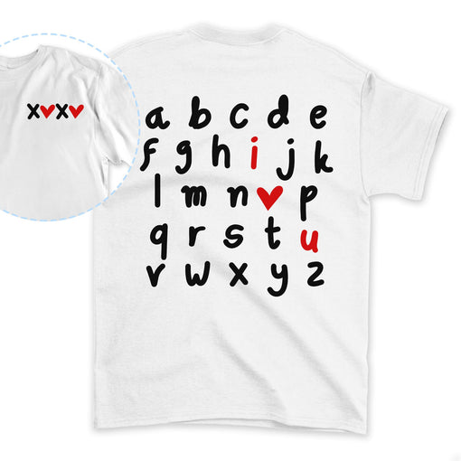 Sandjest Alphabet I Love You Shirt, Alphabet Teacher Valentine's Day Shirt, Teacher Gift, Love you Shirt, I heart U, Cute Valentines Day Heart Shirts