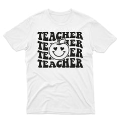 Sandjest Teacher T-Shirt Funny Apple Smiling Face Gift for Women Girl Friend Teacher Professor