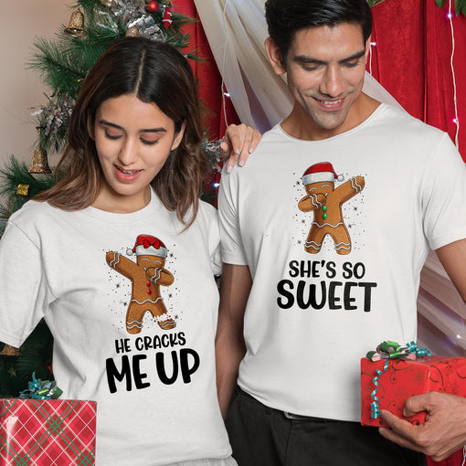 Sandjest Christmas Couple T-Shirt Gingerbread Couple Gifts for Husband Wife Girlfriend Boyfriend