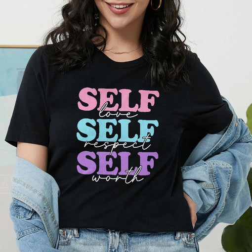 Sandjest Motivational Shirt Self Love Self Respect Self Worth Gift for Female Girl Women Friends