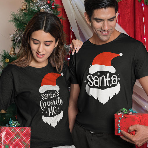 Sandjest Christmas Couple T-Shirt Santa's Favourite Ho Gifts for Husband Wife Girlfriend Boyfriend