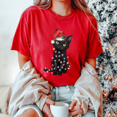 Sandjest Cute Christmas Cat T-shirt Gift for Cat Lovers Pet Lover Women Girl Friend