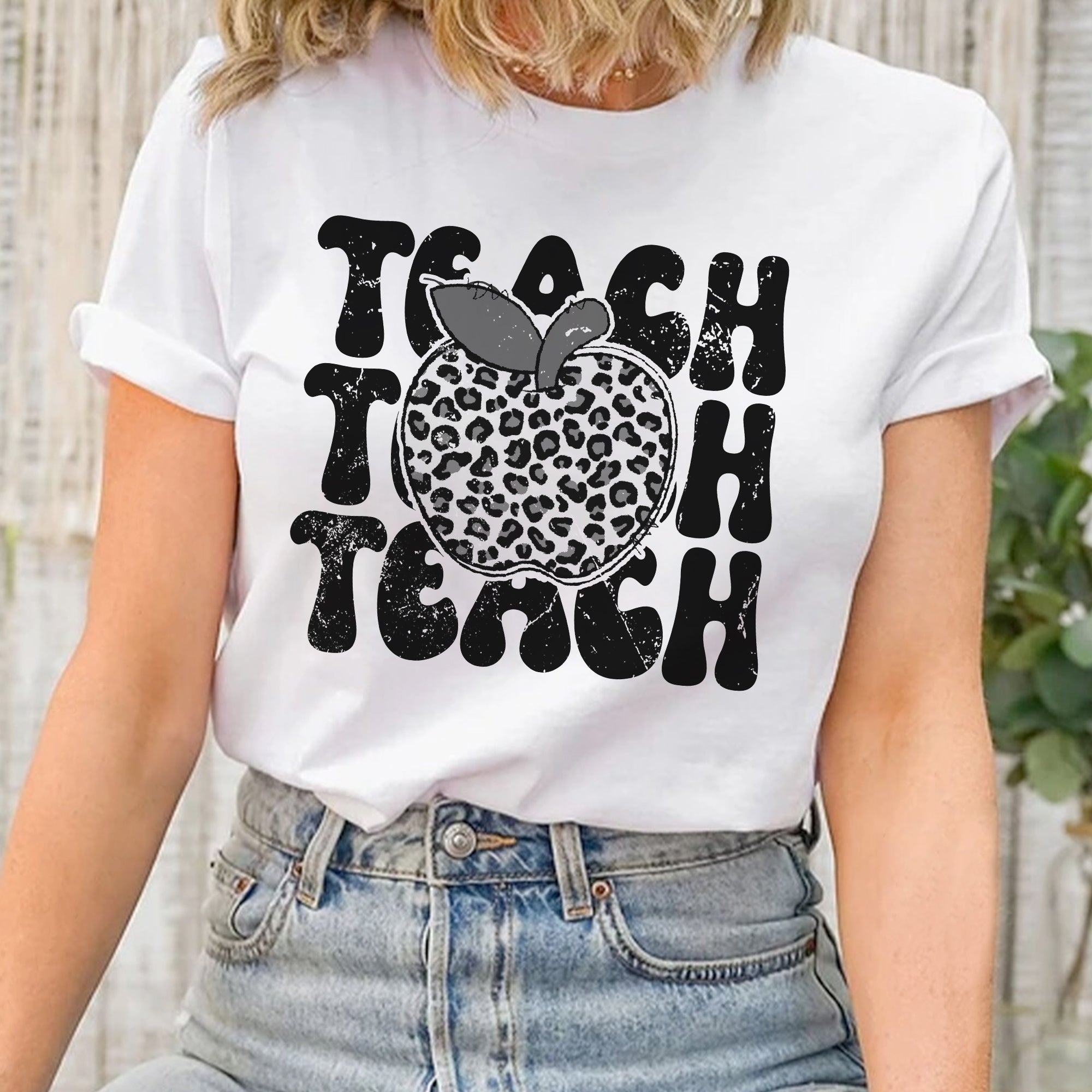 Sandjest Teacher T-Shirt Leopard Pattern Gift for Women Girl Friends