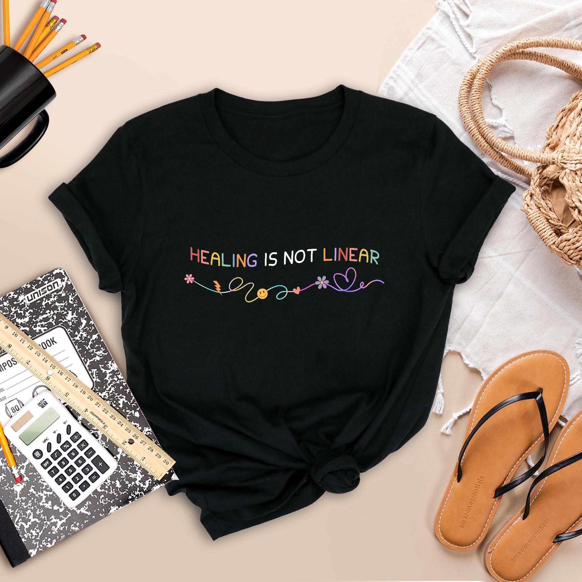 Sandjest Mental Health T-Shirt Healing Is Not Linear Gift for Women Girl Friends