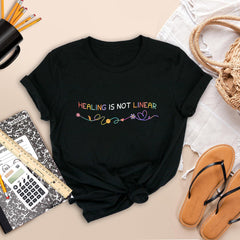Sandjest Mental Health T-Shirt Healing Is Not Linear Gift for Women Girl Friends