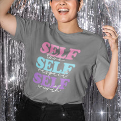 Sandjest Motivational Shirt Self Love Self Respect Self Worth Gift for Female Girl Women Friends