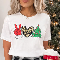 Sandjest Peace Love Christmas T-Shirt Funny Gift for Women Friend Girl Xmas Gifts