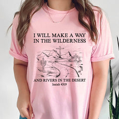 Sandjest Christian T-Shirt I Will Make a Way in the Wilderness and Rivers in the Desert Line Art Style Gift for Christians Jesus Lover Bible Lover