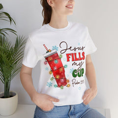 Sandjest Christmas Crewneck Tshirt Jesus Fills My Cup Gift for Bible Lover Christians
