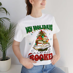Sandjest Christmas Tshirt My Holidays Are All Booked Gift for Women Book Lover Bookworm