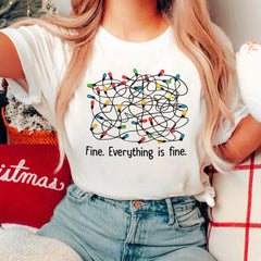 Sandjest Funny Christmas T-Shirt I'm Fine Everything Is Fine Gift for Friend Girl Women Men Boy