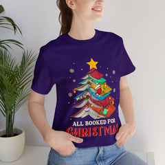 Sandjest Book Lover All Booked for Christmas Tshirt Gift for Book Lovers Bookworm Women