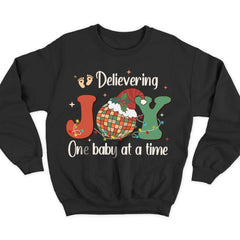Sandjest Delivering Joy Labor and Delivery Christmas Shirt, L&d Nurse Christmas T-Shirt, Holiday Labor Nurse Gift, Labor & Delivering Nurse T-Shirt