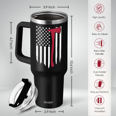 Firefighter Gifts for Men, 40oz Stainless Steel Insulated Coffee Tumbler with Lid & Straw, Travel Mug Cup Gift for Fireman Dad, Christmas Birthday