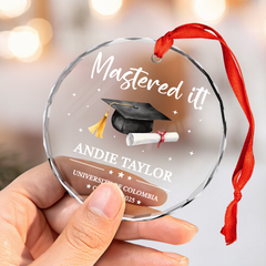 Personalized Mastered It Degree Graduation Gifts - Custom Christmas Crystal Glass Ornament, University, College, Senior Year Keepsake