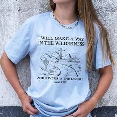 Sandjest Christian T-Shirt I Will Make a Way in the Wilderness and Rivers in the Desert Line Art Style Gift for Christians Jesus Lover Bible Lover
