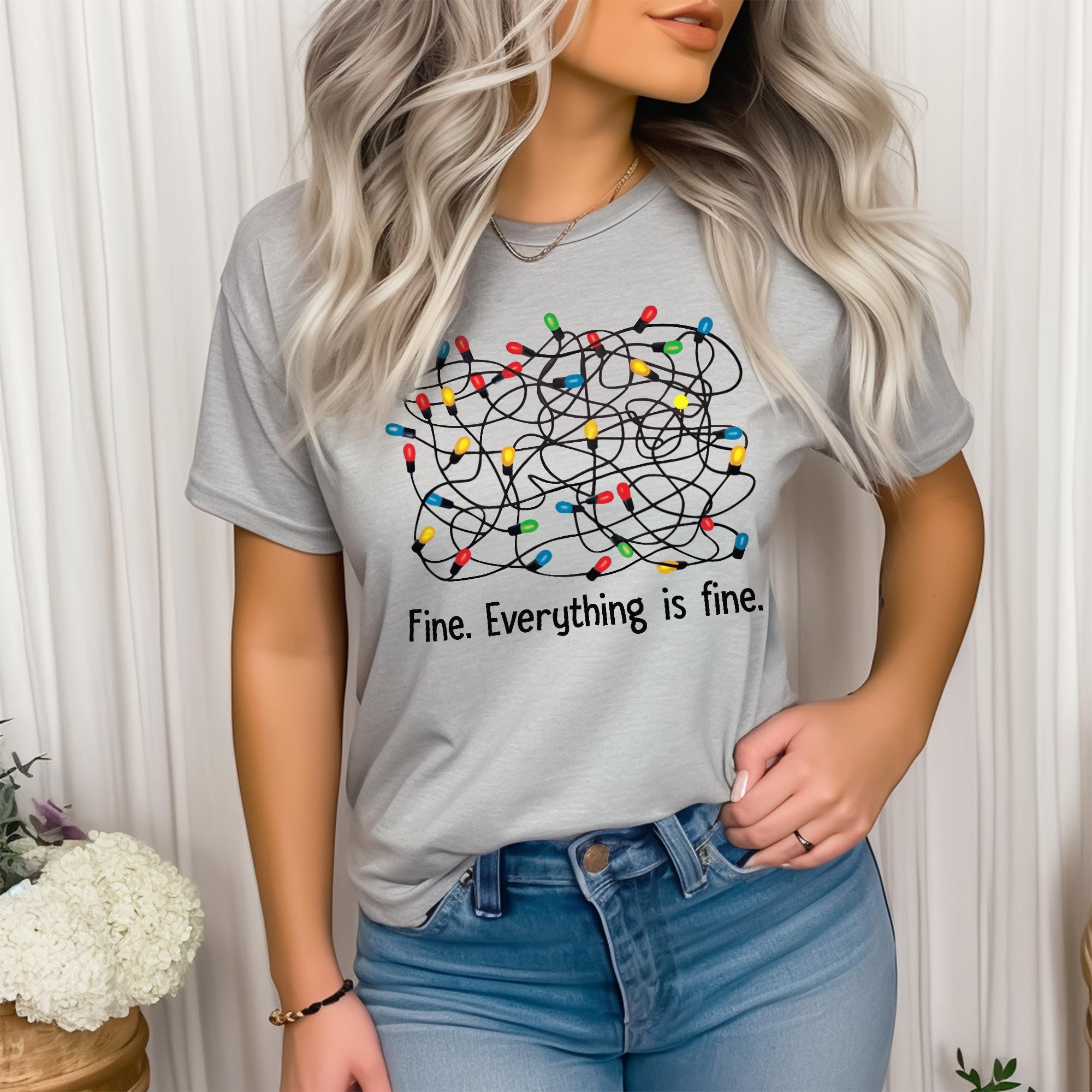 Sandjest Funny Christmas T-Shirt I'm Fine Everything Is Fine Gift for Friend Girl Women Men Boy