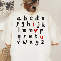 Sandjest Alphabet I Love You Shirt, Alphabet Teacher Valentine's Day Shirt, Teacher Gift, Love you Shirt, I heart U, Cute Valentines Day Heart Shirts