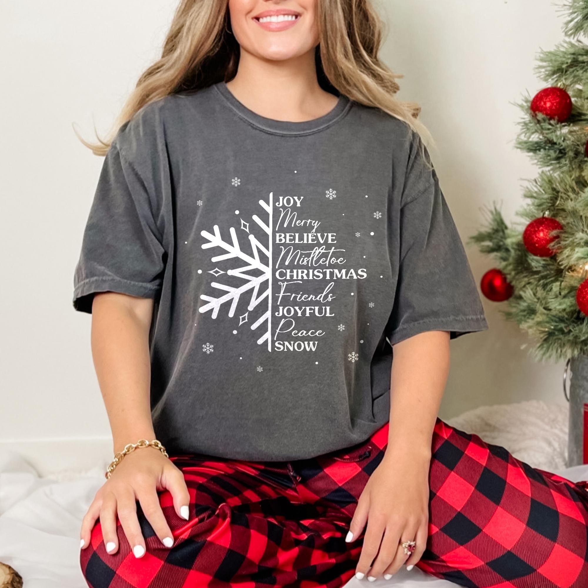 Sandjest Christmas Tshirt Joy Merry Believe Mistletoe Shirt for Women Girls Merry Christmas Xmas Gift