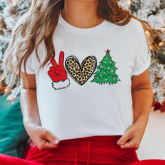 Sandjest Peace Love Christmas T-Shirt Funny Gift for Women Friend Girl Xmas Gifts