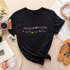 Sandjest Mental Health T-Shirt Healing Is Not Linear Gift for Women Girl Friends