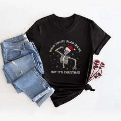 Sandjest Christmas Tshirt Dancing Skeleton Gift for Women Girl Friend