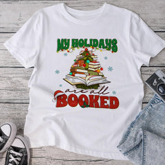 Sandjest Christmas Tshirt My Holidays Are All Booked Gift for Women Book Lover Bookworm