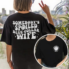 Sandjest Funny T-Shirt for Wife Girlfriend Blue Collar Wife Christmas Birthday Gift