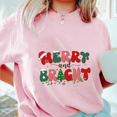 Sandjest Merry And Bright Christmas Tshirt, Women Christmas Shirt, Christmas Tshirts for Women, Christmas Women, Merry Christmas Tshirt