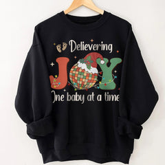Sandjest Delivering Joy Labor and Delivery Christmas Shirt, L&d Nurse Christmas T-Shirt, Holiday Labor Nurse Gift, Labor & Delivering Nurse T-Shirt