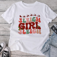 Sandjest Christmas Tshirt Sleigh Girl Sleigh Groovy Style Gift for Women Girl Friend