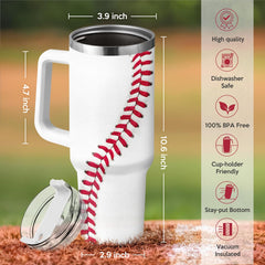 Baseball Tumbler with Handle 40oz with Lid & Straw, Baseball Gifts for Men Boys Player Coach Sports Lover, Baseball Tumblers Coffee Stainless Steel Insulated Cup Gifts for Christmas Birthday