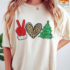 Sandjest Peace Love Christmas T-Shirt Funny Gift for Women Friend Girl Xmas Gifts