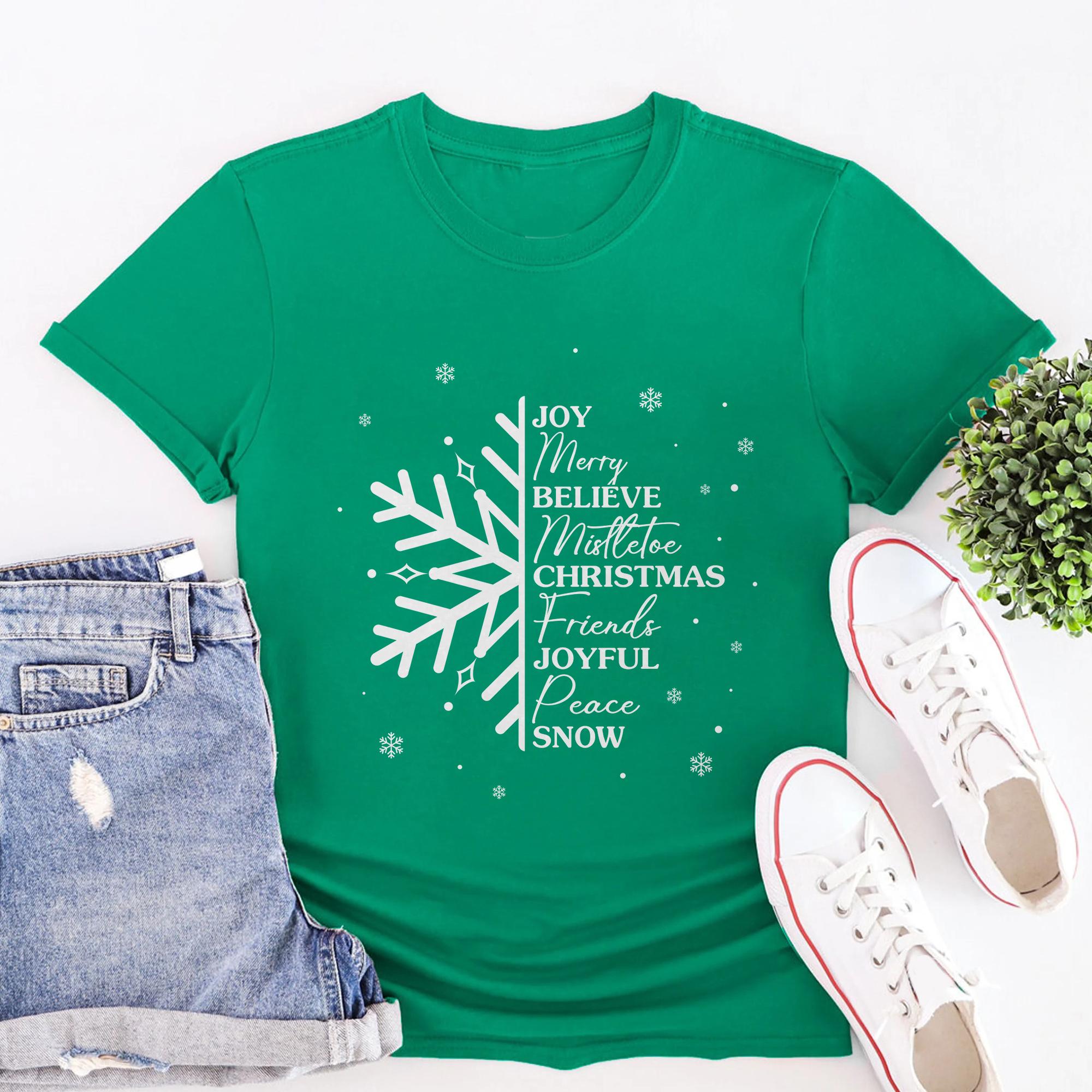 Sandjest Christmas Tshirt Joy Merry Believe Mistletoe Shirt for Women Girls Merry Christmas Xmas Gift