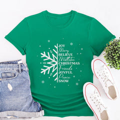 Sandjest Christmas Tshirt Joy Merry Believe Mistletoe Shirt for Women Girls Merry Christmas Xmas Gift