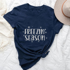 Sandjest Christmas Tshirt Freezin Season Gift for Women Girl Friend
