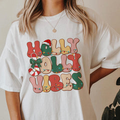 Sandjest Holly Jolly Vibes Retro Christmas Tshirt, Holly Jolly Vibes Shirt, Vintage Christmas Shirt, Vintage Groovy Holly Jolly Vibes Shirt, Xmas Gift