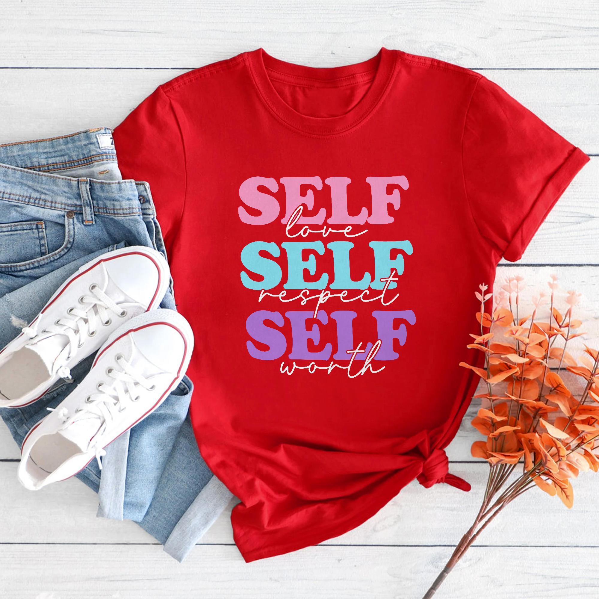 Sandjest Motivational Shirt Self Love Self Respect Self Worth Gift for Female Girl Women Friends