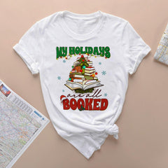 Sandjest Christmas Tshirt My Holidays Are All Booked Gift for Women Book Lover Bookworm