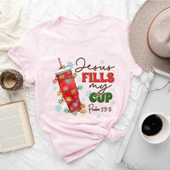 Sandjest Christmas Crewneck Tshirt Jesus Fills My Cup Gift for Bible Lover Christians