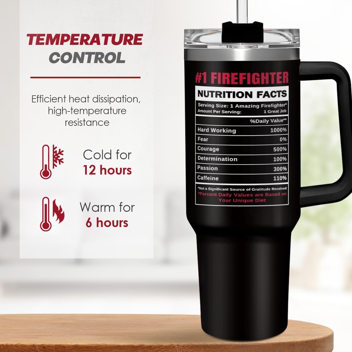 Firefighter Gifts for Men, 40oz Stainless Steel Insulated Coffee Tumbler with Lid & Straw, Travel Mug Cup Gift for Fireman Dad, Christmas Birthday