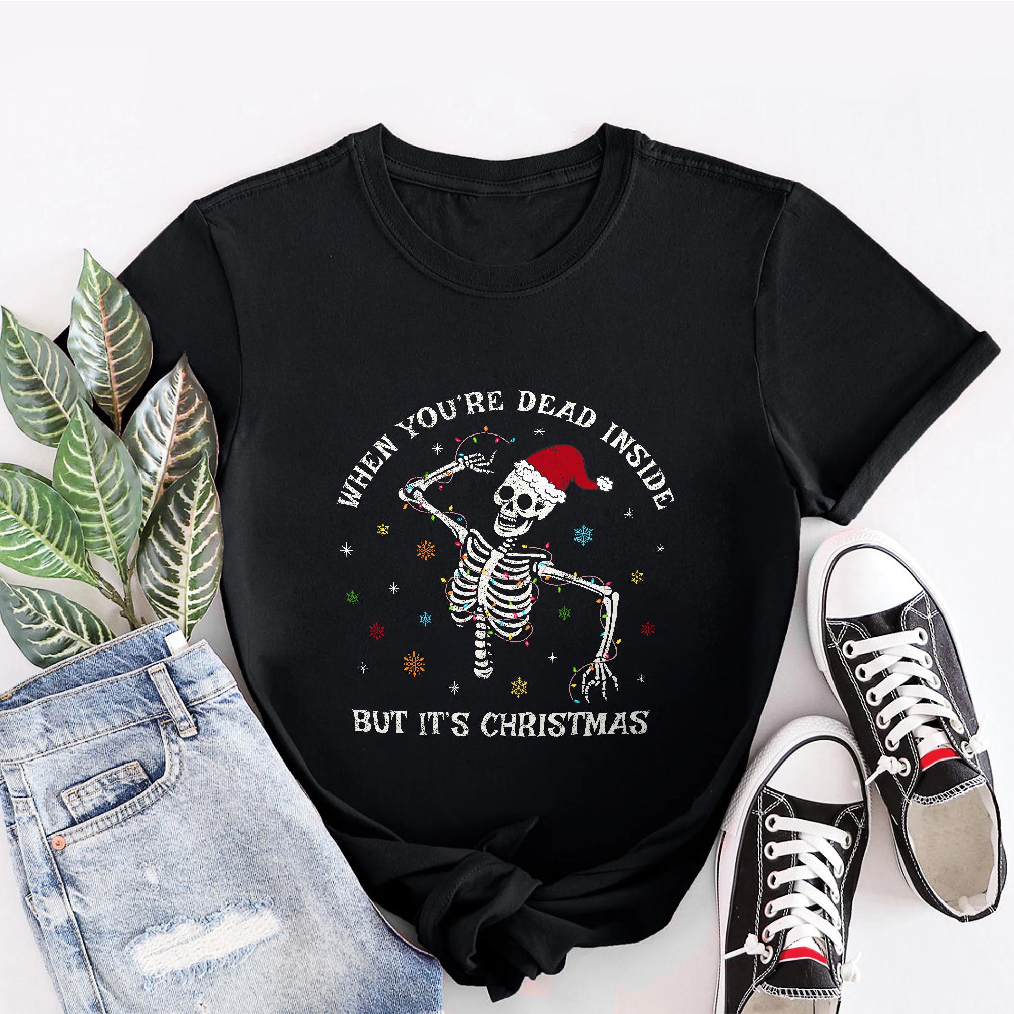 Sandjest Christmas Tshirt Dancing Skeleton Gift for Women Girl Friend