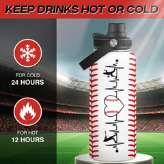 White Baseball Chug Lid Water Bottle 32oz