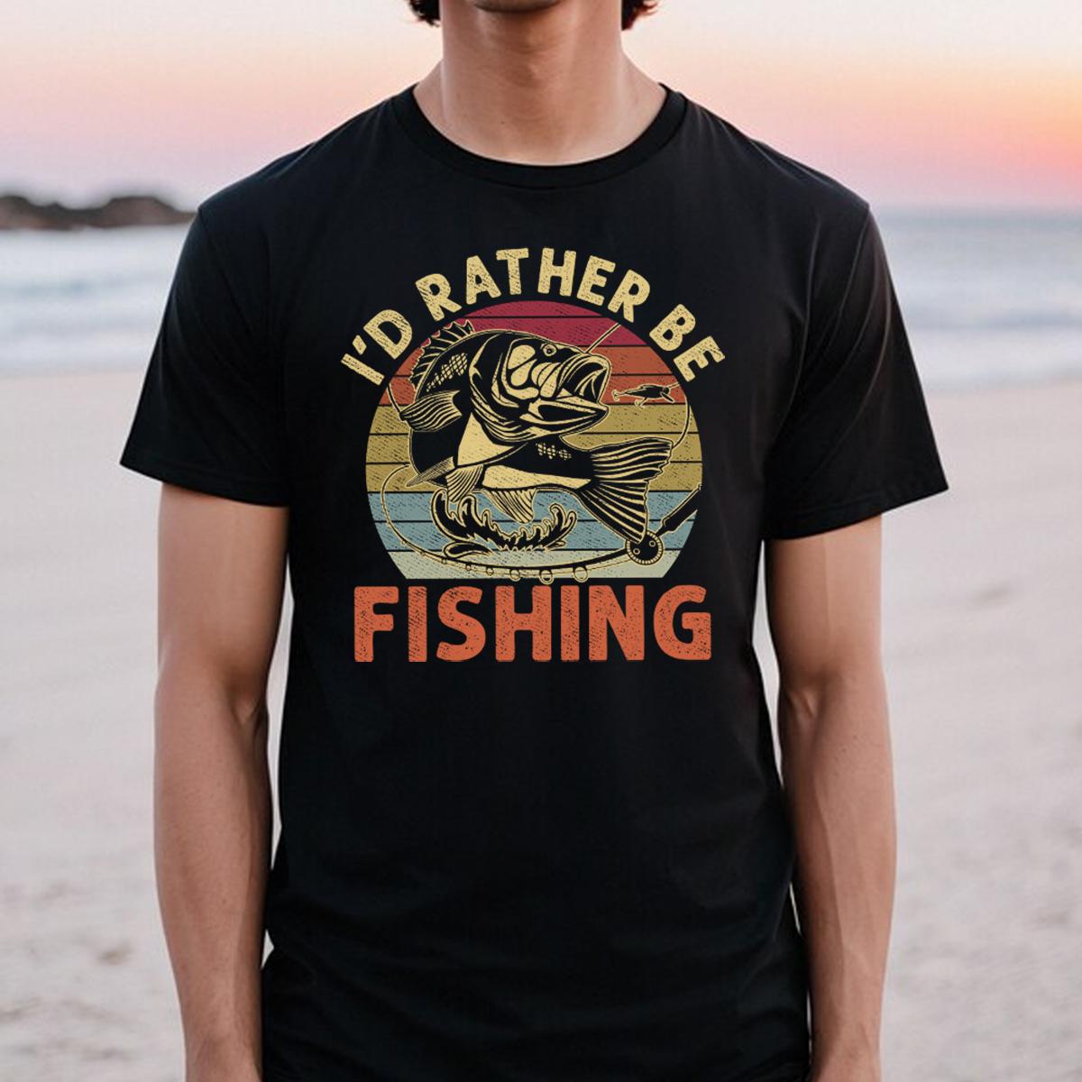 I'd Rather Be Fishing, Funny Fishing Saying Graphic Novelty T-Shirt
