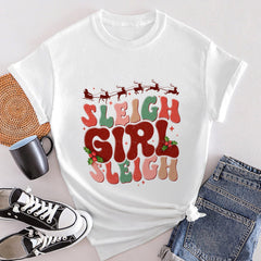 Sandjest Christmas Tshirt Sleigh Girl Sleigh Groovy Style Gift for Women Girl Friend