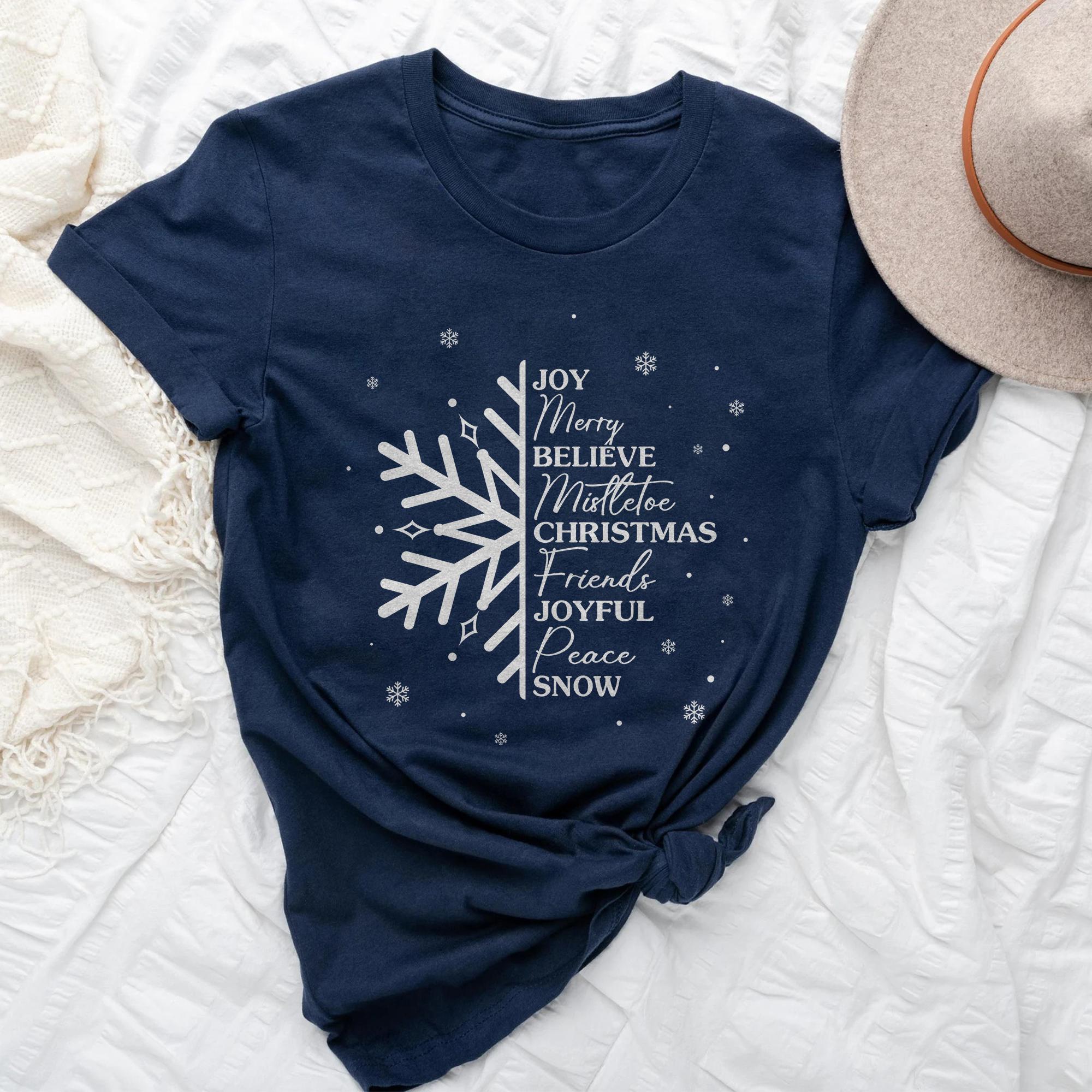 Sandjest Christmas Tshirt Joy Merry Believe Mistletoe Shirt for Women Girls Merry Christmas Xmas Gift