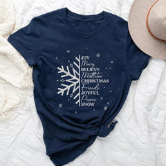 Sandjest Christmas Tshirt Joy Merry Believe Mistletoe Shirt for Women Girls Merry Christmas Xmas Gift