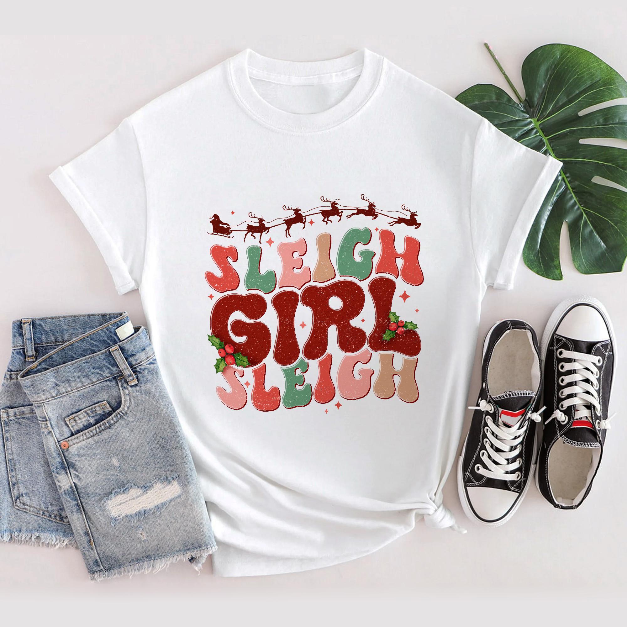 Sandjest Christmas Tshirt Sleigh Girl Sleigh Groovy Style Gift for Women Girl Friend